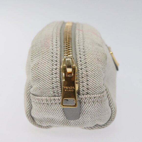 PRADA Pouch Canvas Gray Gold Auth ac3649 - Picture 5 of 16